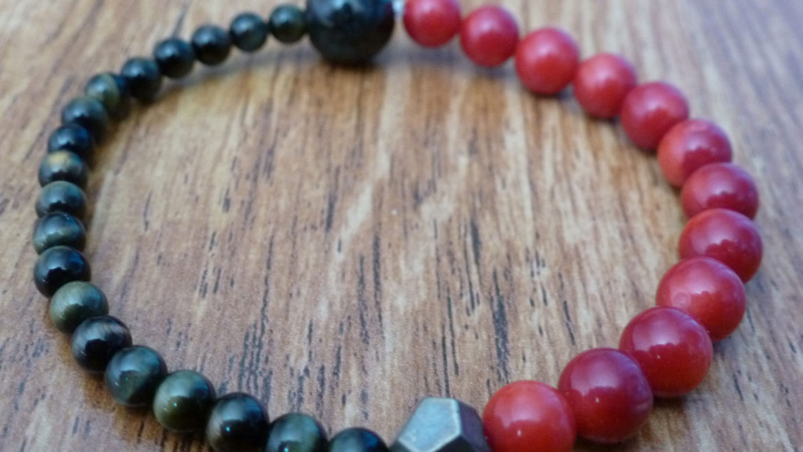 Tiger's Eye, Red Coral & Pyrite Bracelet